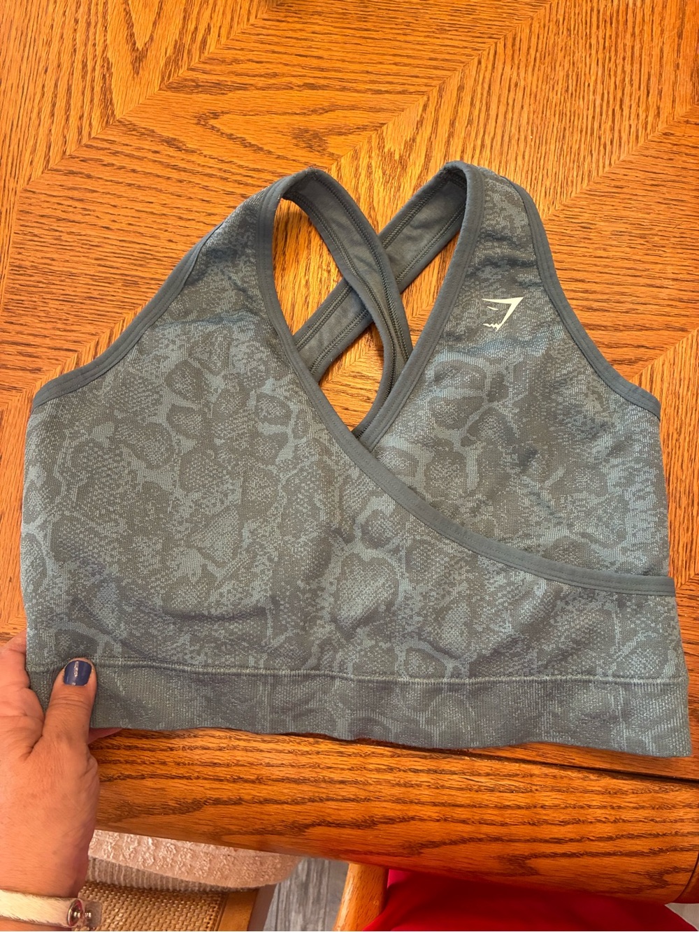 Gymshark Teal Snake-Print Crossback Seamless Sports Bra